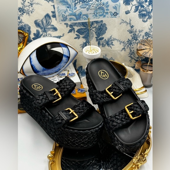 🆕 ASH 🧿 NWOT Black Ziggy Woven Platform Sandals, Sz 38 - Picture 14 of 16